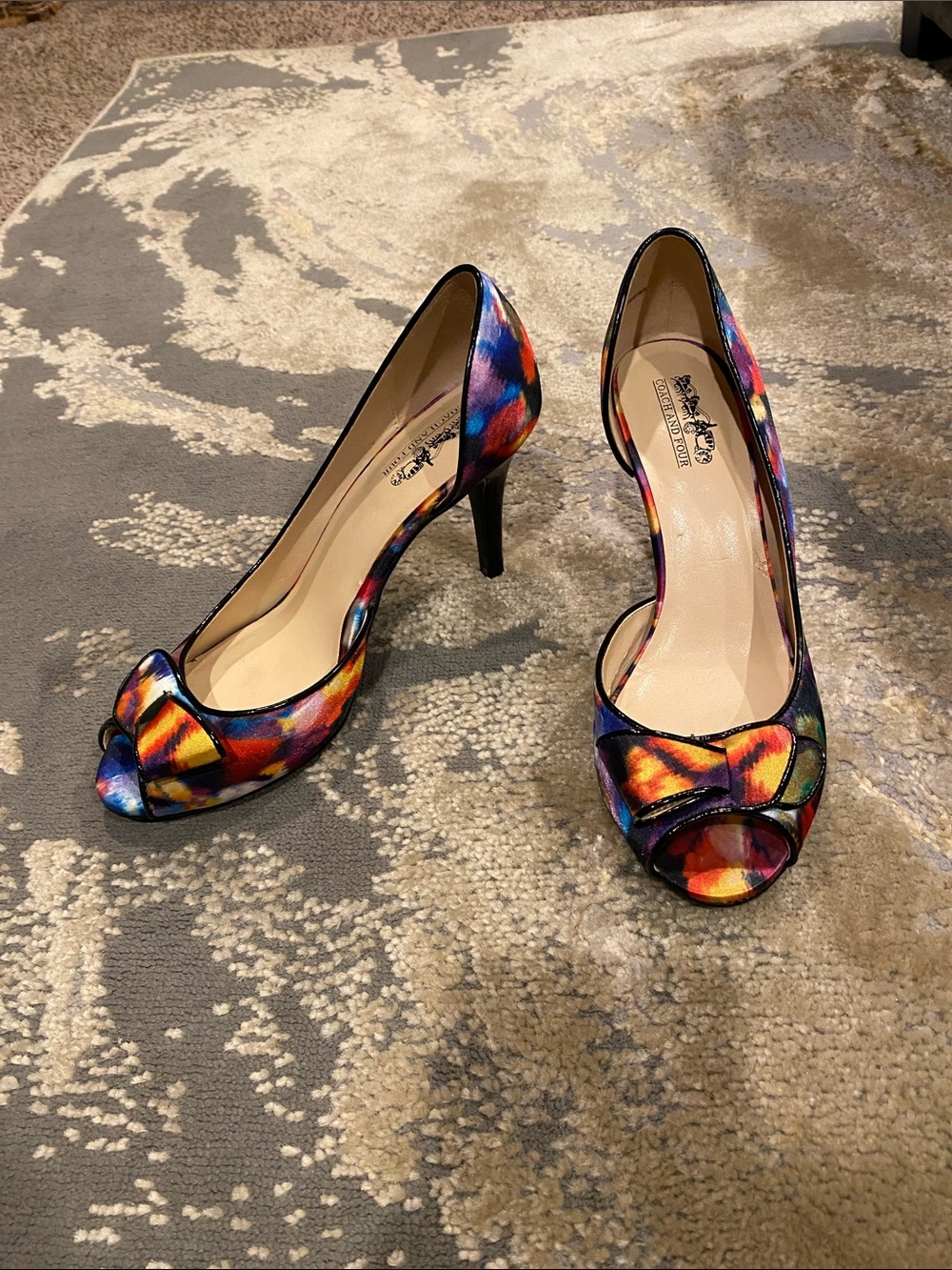 Coach satin colorful kitten heels peep toe - Picture 2 of 12